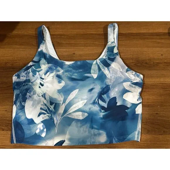 Old Navy Active PowerSoft Longline Sports Bra, Blue Floral XL EUC - Picture 2 of 6